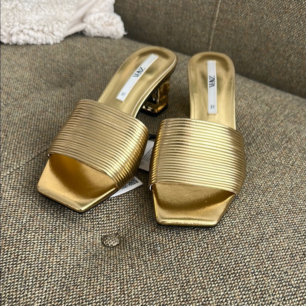 Zara Metallic Gold Mules